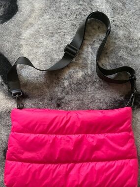 Nordstrom Bright Pink Puffer Crossbody with Black Strap